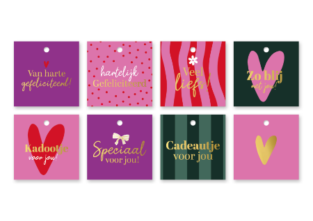 Voor jou cadeaulabels - Verjaardag labels - 8 verschillende dessins vrolijke kleuren