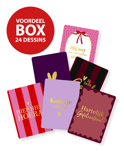 KP® Cadeaukaart Voordeelbox A5 - 24 dessins, per dessin 25 stuks - Najaar2025 Box A5 cadeaukaarten - 24 dessins, per dessin 25 stuks