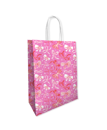 Roze papieren tas rode/witte strikken 22x31cm - Cadeautas