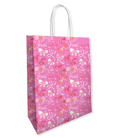 Roze papieren tas met strikjes - rood/roze - 26x35cm - giftbag