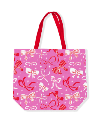KP® canvas tas met strikjes 48x38cm - rood/roze