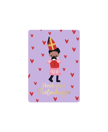 KP® Cadeaukaartjes A7 - Heel veel pietenkusjes (paars), 25st Paars cadeaukaartje A7 met Heel veel pietenkusjes - hartjes - Sinterklaas kaartje