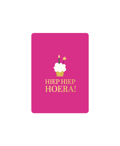 KP® Cadeaukaartjes A7 - Hiep hiep hoera, 25st Roze A7 Cadeaukaartje 'Hiep hiep hoera' - cupcake - Verjaardagskaartje