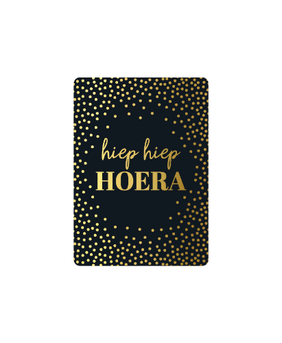 KP® Cadeaukaartjes A7 - Hiep hiep hoera + stippen, 25st Zwart met goud Cadeaukaartje - Hiep hiep hoera met stippen - A7 Verjaardagskaartje