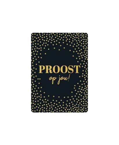 KP® Cadeaukaartjes A7 - Proost op jou (zwart), 25st Cadeaukaartje A7 Proost op jou (zwart) met gouden stippen - Verjaardagskaartje
