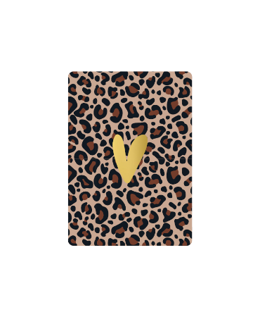 Cadeaukaartje A7 Hart goud op leopard mokka - Panterprint wenskaartje 