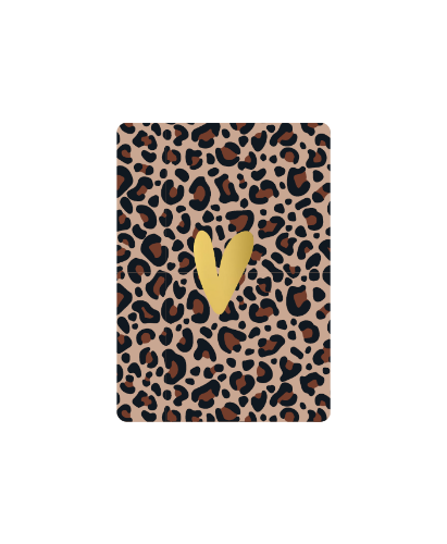 KP® Cadeaukaartjes A7 - Hart goud + leopard mokka, 25st Cadeaukaartje A7 Hart goud op leopard mokka - Panterprint wenskaartje