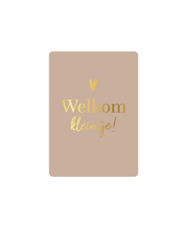 Beige Cadeaukaartje A7 'Welkom kleintje' in goud - Kraamkaartje