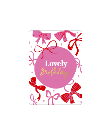 Cadeaukaartje A7 Lovely birthday - Roze/rode strikjes - Verjaardagskaartje 