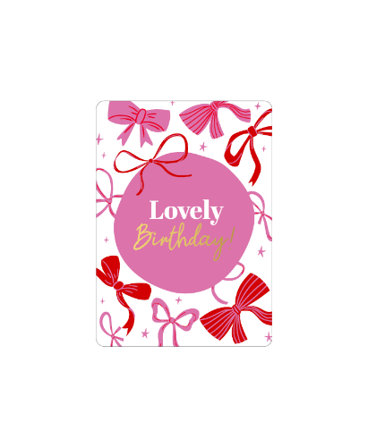 KP® Cadeaukaartjes A7 - Lovely birthday, 25st Cadeaukaartje A7 Lovely birthday - Roze/rode strikjes - Verjaardagskaartje