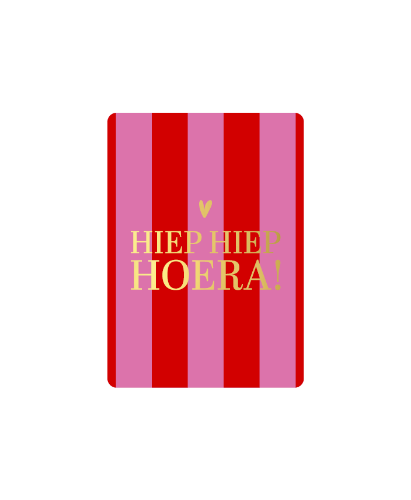 KP® Cadeaukaartjes A7 - Hiep hiep hoera + stripes, 25st Cadeaukaartje A7 Hiep hiep hoera roze/rode strepen - Verjaardagskaartje