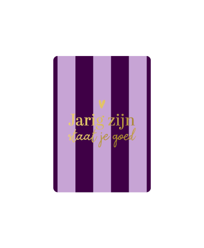 KP® Cadeaukaartjes A7 - Jarig zijn staat je goed, 25st Cadeaukaartje A7 Jarig zijn staat je goed Paars gestreept - Verjaardagskaartje