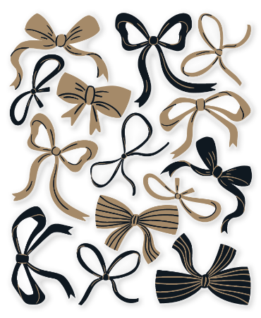 Raamstickers in diverse maten met zwarte en gouden strikken, feestelijke raamdecoratie, raamstickers voor cadeautjes en winkel etalages