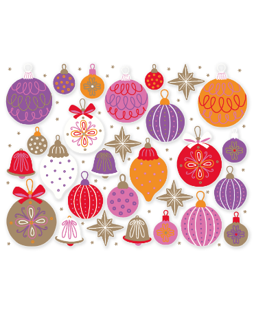 Raamstickers div. maten, verschillende kerst ornaments, kerst raamdecoratie, raamstickers voor winkels en thuis
