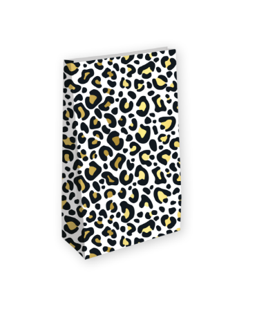 Kraft papieren cadeauzak met zwarte en gouden luipaardprint, 25 stuks, 14+8x26cm