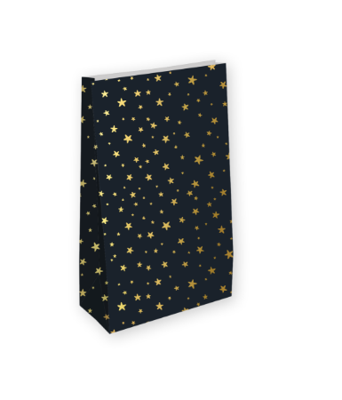 Zwarte Kraft papieren cadeauzak met gouden sterrenprint, 25 stuks, 14+8x26cm
