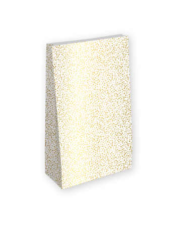 Witte kraft papieren luxe cadeauzak met gouden stippenprint, 25 stuks, 14+8x26cm