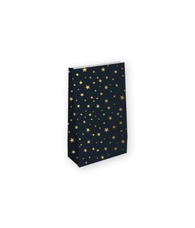 Zwarte kraft papieren zak met gouden sterrenprint, 25 stuks, 9+5x16cm