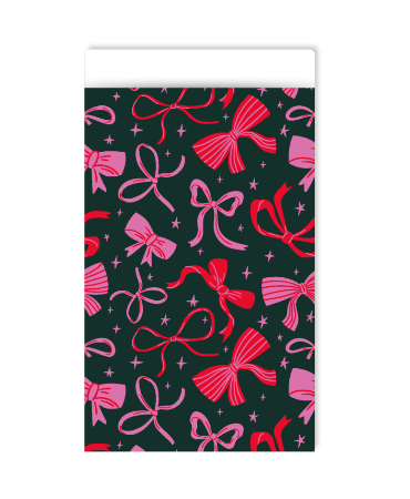 Zwart cadeauzakje met feestelijke roze strikken - 12x19cm