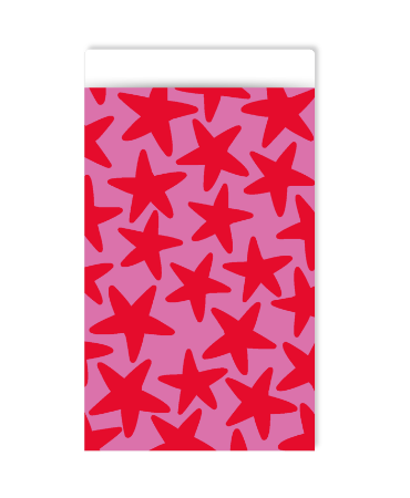 Roze cadeauzakje met grote rode sterren - 12x19cm