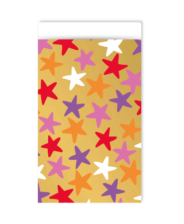 Goud cadeauzakje met gekleurde sterren - 12x19cm