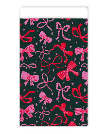 Zwart cadeauzakje met feestelijke roze strikken - 17x25cm