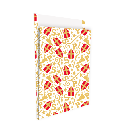 Groot Sinterklaas cadeauzak met gouden mijterprint - 27x34+4cm