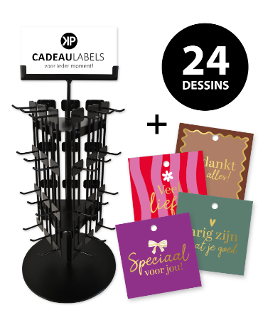 Box cadeauabels 60x60mm 24dessins, per dessin 30 stuks - Inclusief kaartenmolen