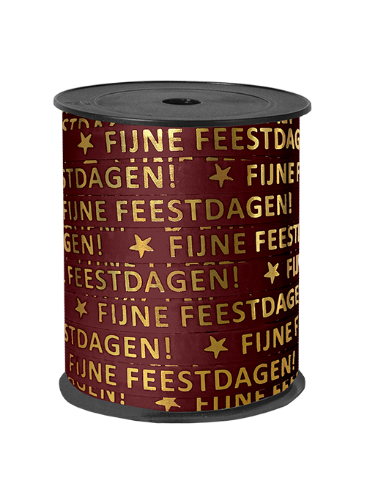 KP® Bedrukt cadeaulint - Fijne feestdagen burgundy/goud - 10mmx150m Bordeauxrood cadeaulint met gouden tekst 'Fijne feestdagen' - 10 mm x 150 meter