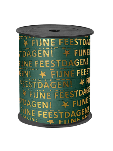 KP® Bedrukt cadeaulint - Fijne feestdagen donkergroen/goud - 10mmx150m Donkergroen cadeaulint met gouden tekst 'fijne feestdagen' - 10 mm x 150 meter