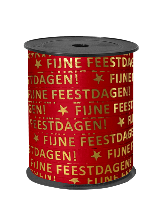Rood cadeaulint met gouden tekst 'fijne feestdagen' - kadolint 10mmx150m