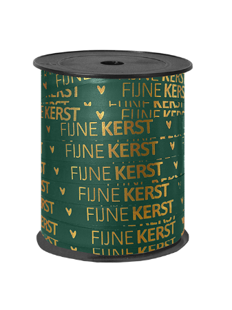 Donkergroene kadolint met gouden tekst 'Fijne kerst' - Paperlook 10mm x 150 meter