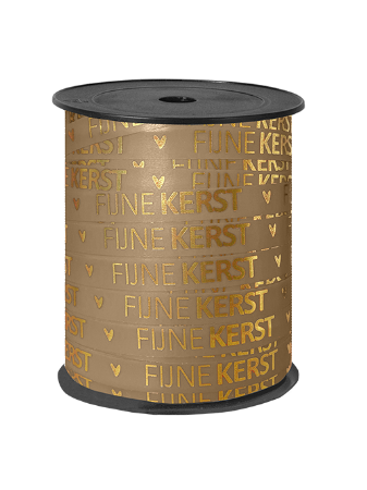 Mokka kadolint met gouden tekst 'Fijne kerst' - cadeaulint 10 mm x 150 meter