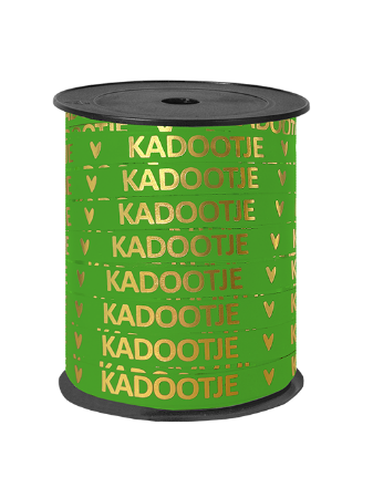 Groen cadeaulint met gouden tekst 'Kadootje' - Paperlook 10mmx150m