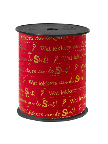 KP® Bedrukt cadeaulint - Lekkers van de Sint rood/goud - 10mmx150m Rood Sinterklaas cadeaulint - Wat lekkers van de Sint paperlook lint - 10mmx150m