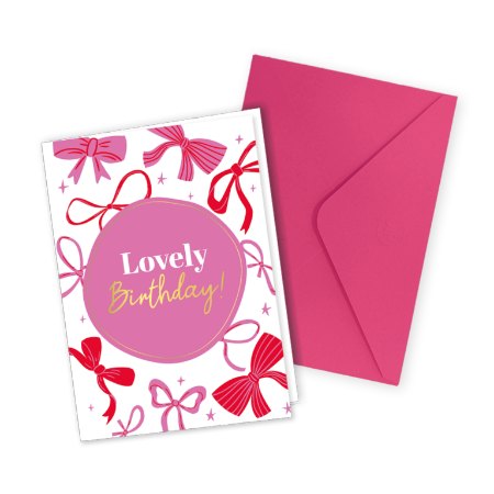 Gevouwen wenskaart 'Lovely Birthday' - Verjaardagskaart met envelop