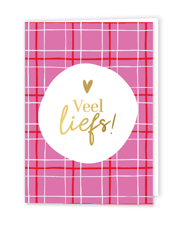 Roze geruite gevouwen wenskaart 'Veel liefs' - Kaarten