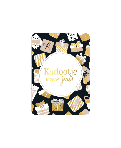 KP® Cadeaukaartjes A7 - Kadootje voor jou, 25st Zwart cadeaukaartje met gouden kadootjes - A7