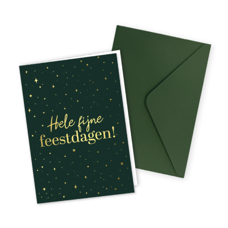 Groene gevouwens wenskaart met gouden sterretjes - met groene envelop