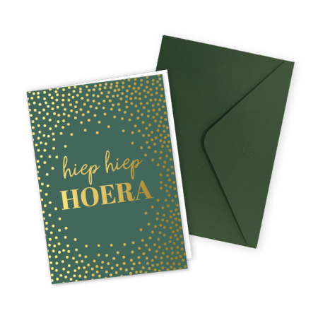 Groene verjaardagskaart met gouden stippen - Gevouwen wenskaart met groene envelop