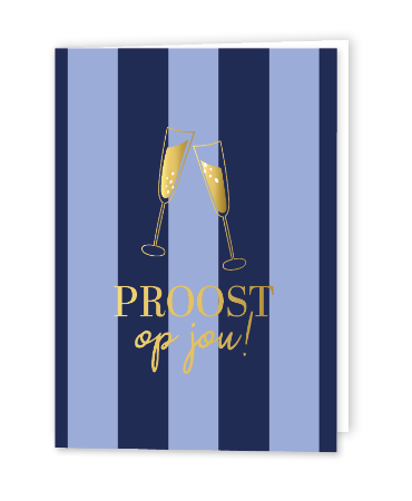 Blauw gestreepte wenskaart gevouwen - Proost op jou