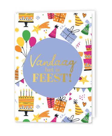 Verjaardagskaart met birthday doodles - gevouwen wenskaart