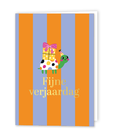 Gestreepte verjaardagskaart met schildpad - gevouwen wenskaart