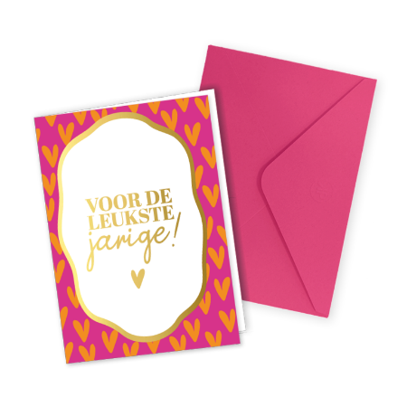 Oranje/roze wenskaart voor de jarige - Verjaardagskaart met roze envelop