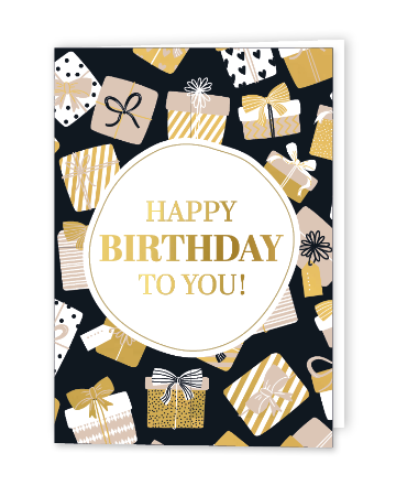 Verjaardagskaartje met cadeautje en happy birthday - Wenskaartje