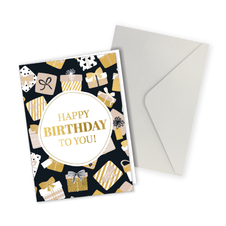 Verjaardagskaartje met cadeautje en happy birthday - Wenskaartje met envelop