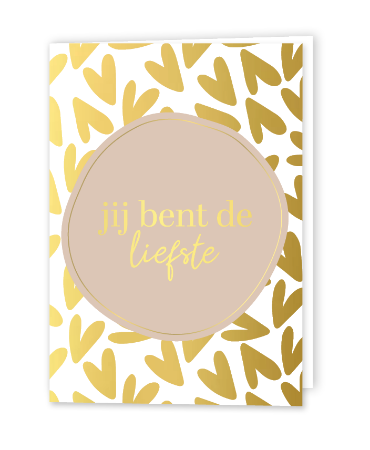 Jij bent de liefste wenskaartje met gouden hartjes - gevouwen