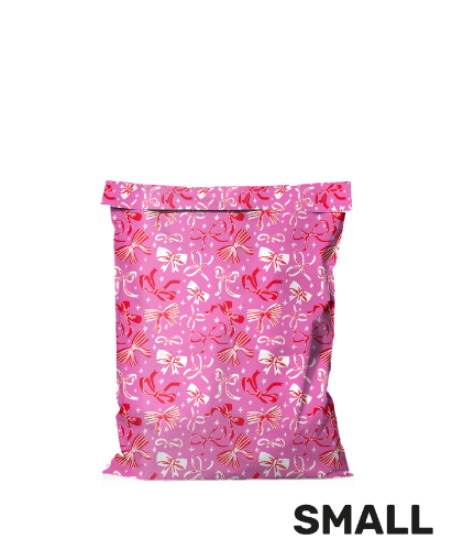 KP® Verzendzakken - Bows red/pink 250x330+70mm 50stuks * Webshopverpakking roze met strikjes - verzendzak 25x33+7cm