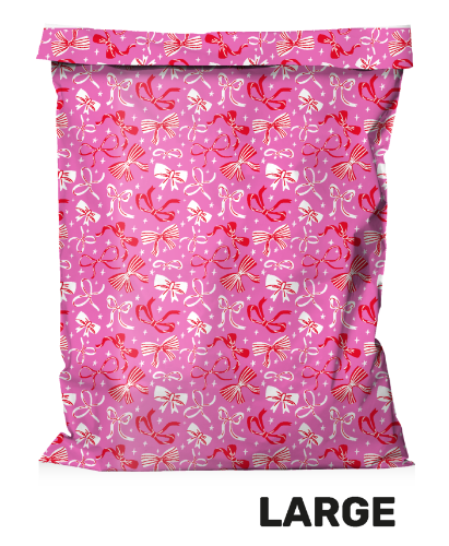 KP® Verzendzakken - Bows red/pink 450x550+50mm 50stuks Verzendzak roze met rode strikken - Webshopverpakking 45x55+5cm