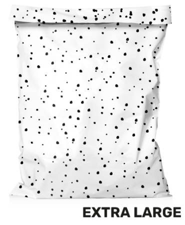 Witte verzendzak met zwarte confetti - webshopverpakking 50x70+8cm